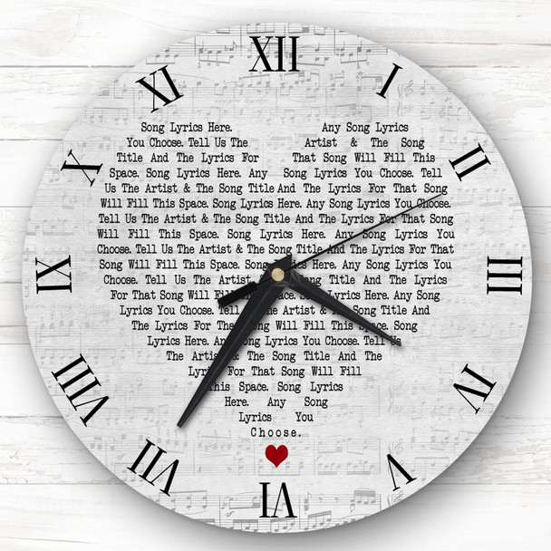 Any Song Lyrics Or Quote Grey Script Heart Custom Gift Personalised Clock