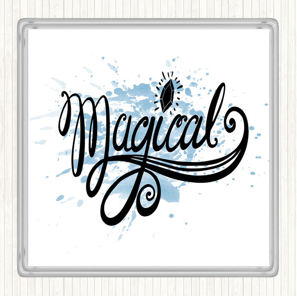 Blue White Magical Unicorn Inspirational Quote Coaster