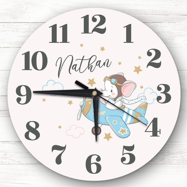 Elephant Flying Plane Baby Nursery Custom Gift Personalised Clock