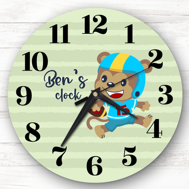Monkey Rugby Player Boys Room Custom Gift Personalised Clock