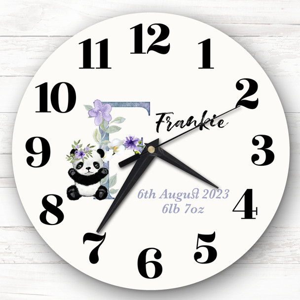 Baby Floral Watercolour Animal Alphabet Letter F Gift Personalised Clock