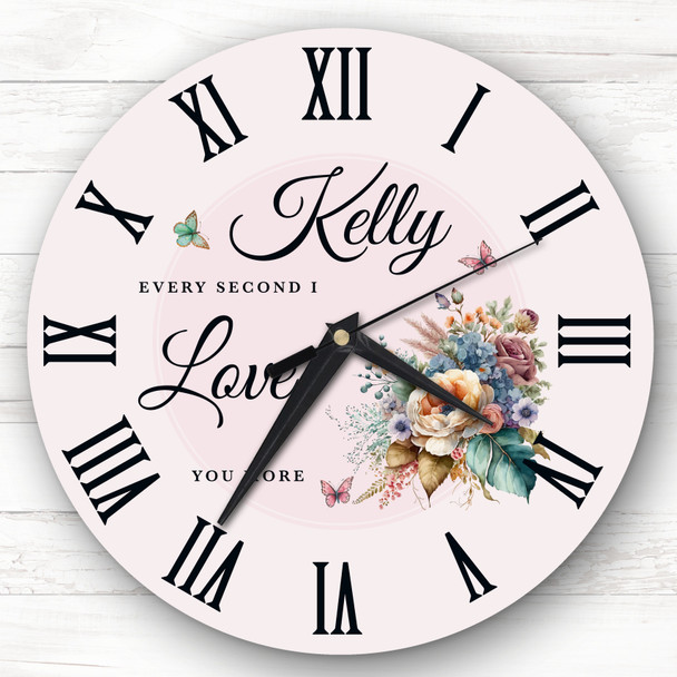 Watercolour Floral Butterflies I Love You Romantic Gift Personalised Clock