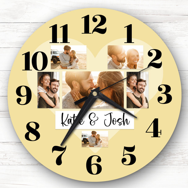 Couple Love Heart Photos Yellow Romantic Personalised Gift Personalised Clock