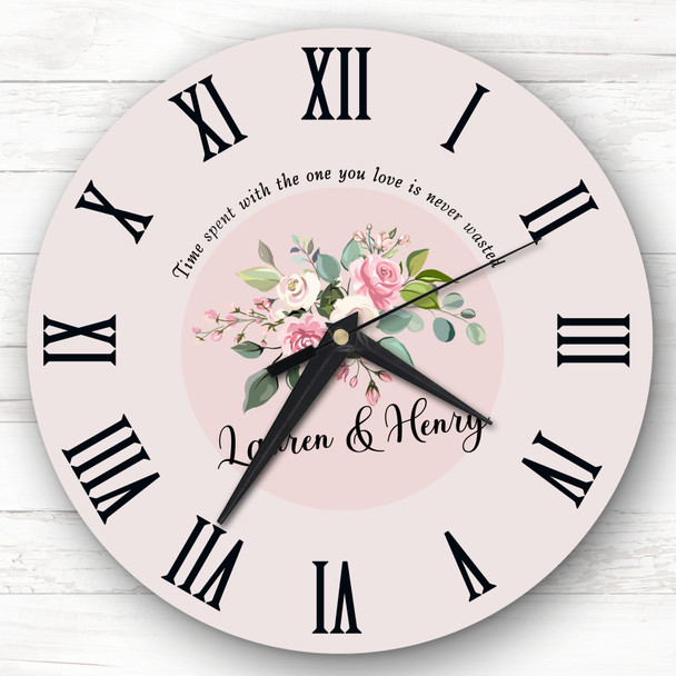 Pink Floral Time Spent With You Romantic Personalised Gift Personalised Clock