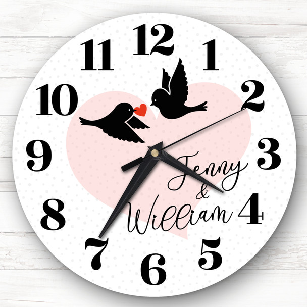 Romantic Birds Red Heart Couple Names Personalised Gift Personalised Clock