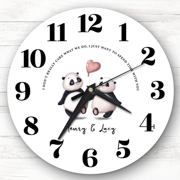 Panda Couple Romantic Balloon Personalised Gift Personalised Clock