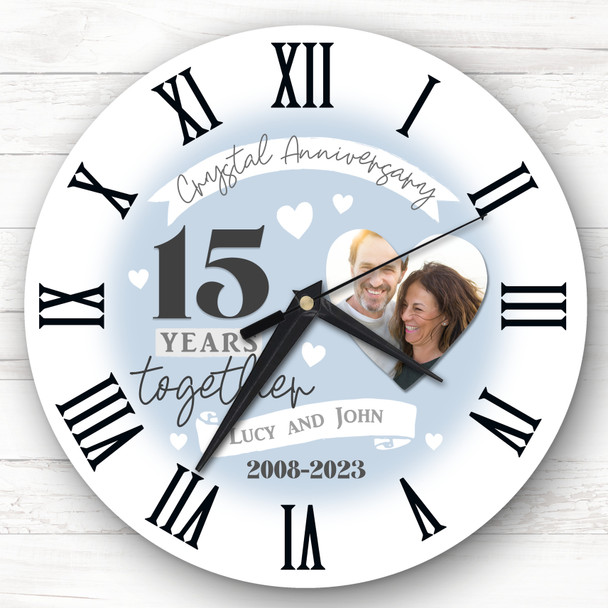 15th Wedding Anniversary Crystal Photo Personalised Gift Personalised Clock