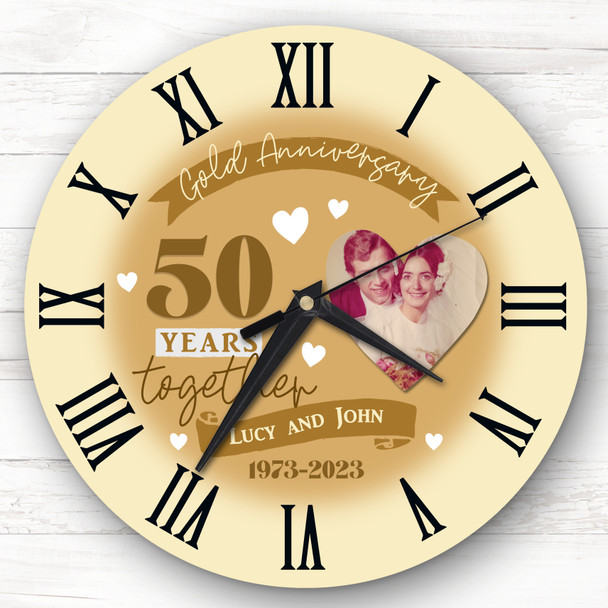 50th Wedding Anniversary Gold Photo Personalised Gift Personalised Clock