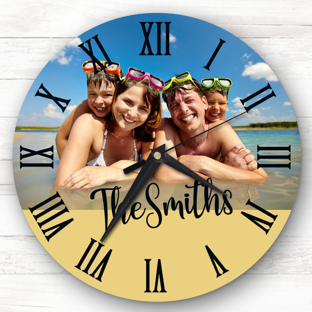 Any Family Photo Mustard Semicircle Bottom Personalised Gift Personalised Clock