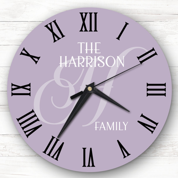 Lavender Lilac Purple Family Name Initial Personalised Gift Personalised Clock