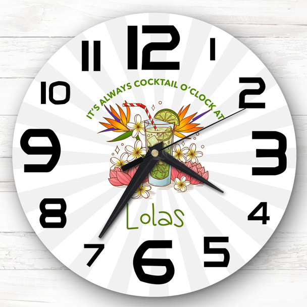 Colourful Floral Green Cocktail O'clock Personalised Gift Personalised Clock