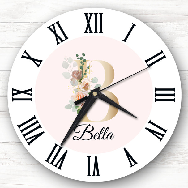 Floral Alphabet Name Initial Letter B Personalised Gift Personalised Clock