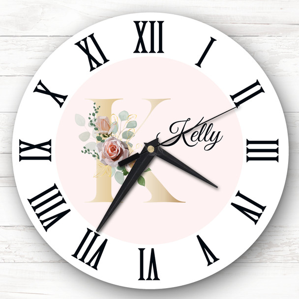 Floral Alphabet Name Initial Letter K Personalised Gift Personalised Clock