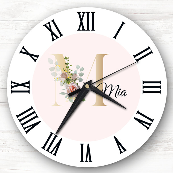 Floral Alphabet Name Initial Letter M Personalised Gift Personalised Clock