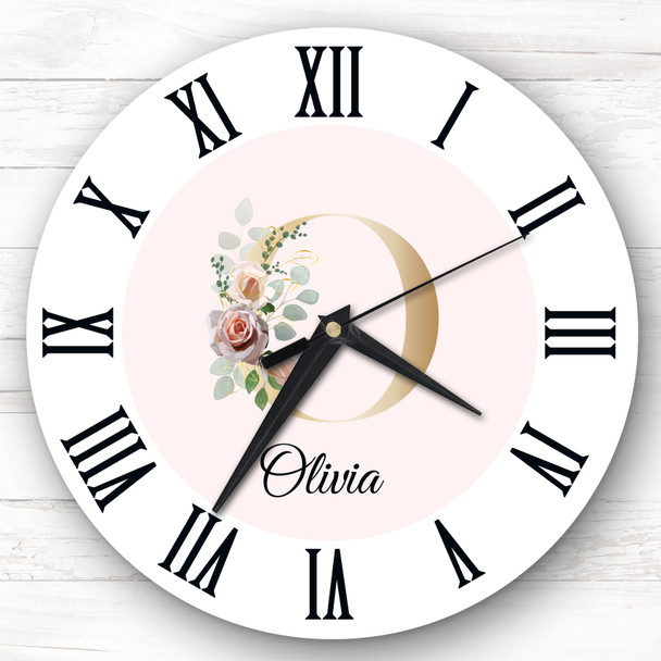 Floral Alphabet Name Initial Letter O Personalised Gift Personalised Clock