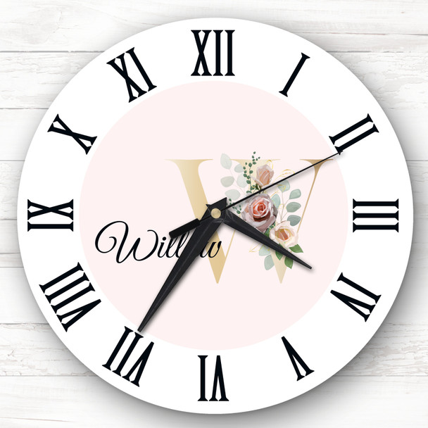 Floral Alphabet Name Initial Letter W Personalised Gift Personalised Clock