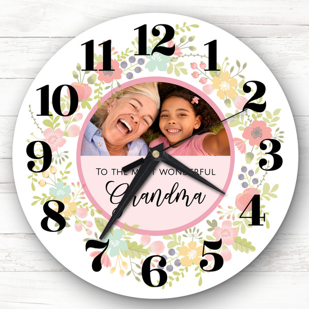 Semicircle Floral Photo Frame Grandma Personalised Gift Personalised Clock