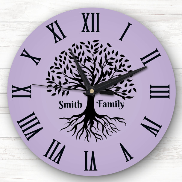 Family Tree Black Silhouette Purple Personalised Gift Personalised Clock