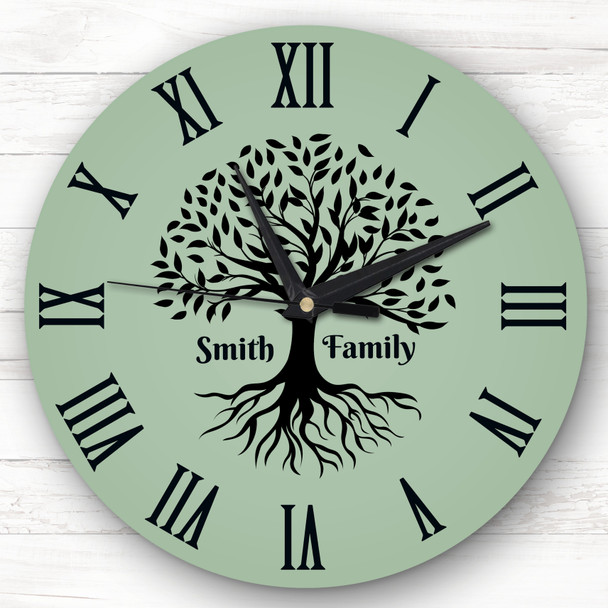 Family Tree Black Silhouette Green Personalised Gift Personalised Clock