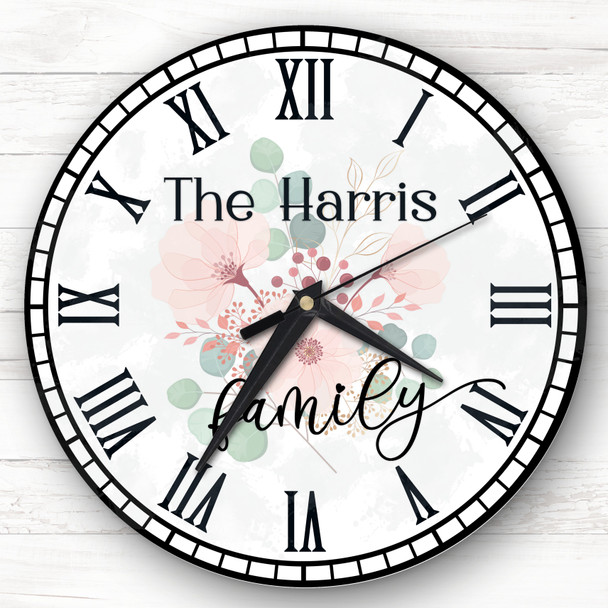 Pink Green Floral Chic Family Name Personalised Gift Personalised Clock Pink Green Floral Chic Family Name Personalised Gift Personalised Clock
