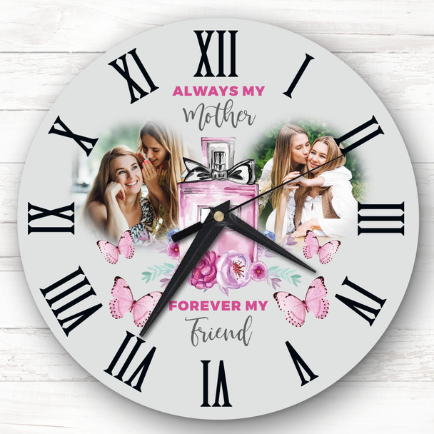 Mother Photo Perfume Flowers Grey Personalised Gift Personalised Clock