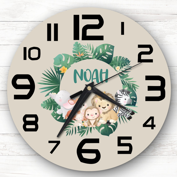 Wild Jungle Animals Boy Yellow Personalised Gift Personalised Clock