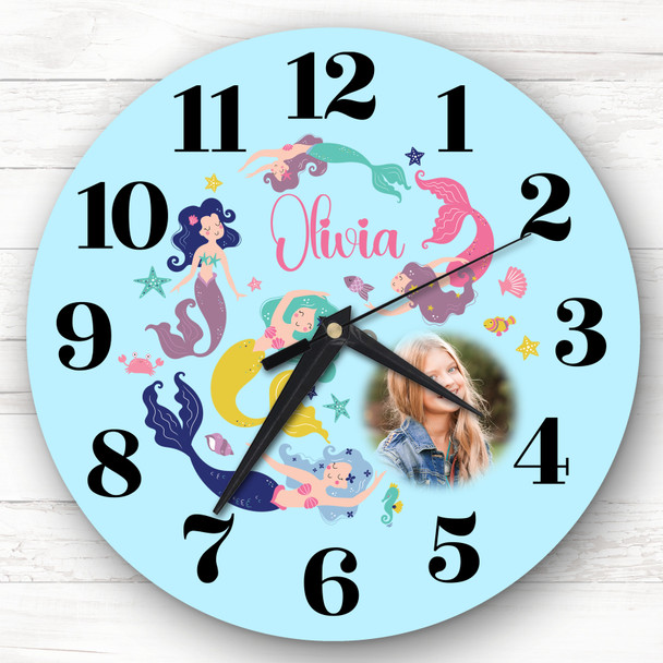 Cute Mermaids Photo Girl Blue Personalised Gift Personalised Clock