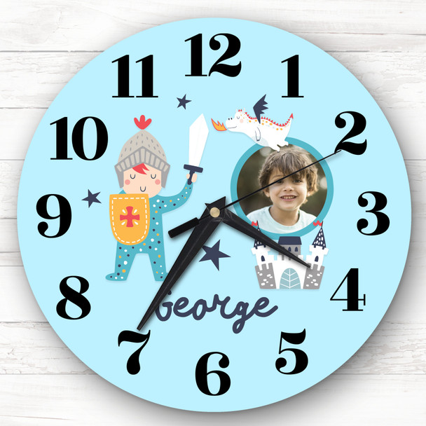 Knight Castle Boy Photo Blue Personalised Gift Personalised Clock