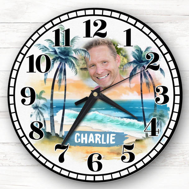 Beach Scene Palm Tree Photo Personalised Gift Personalised Clock