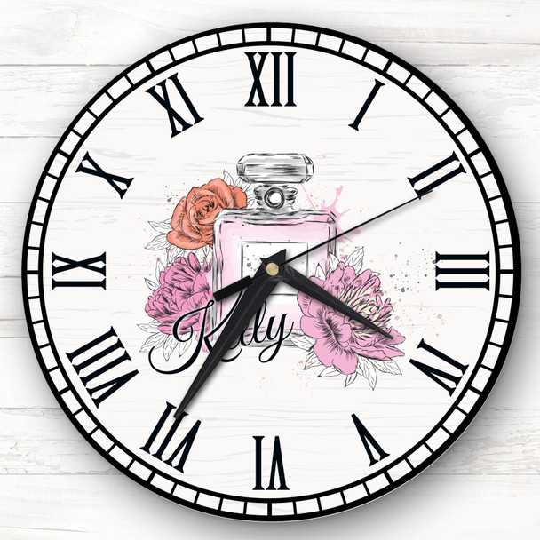 Pink Floral Perfume Bottle Personalised Gift Personalised Clock