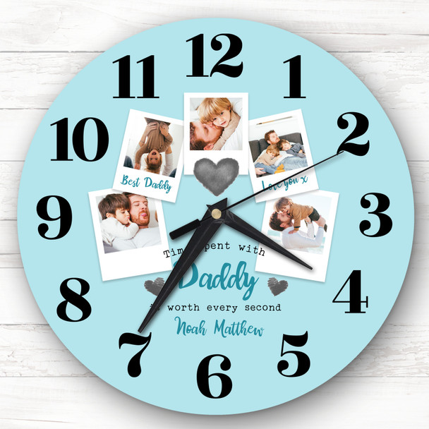 Time With Daddy Photo Blue Personalised Gift Personalised Clock