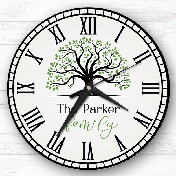 Family Tree Green Grey Personalised Gift Personalised Clock