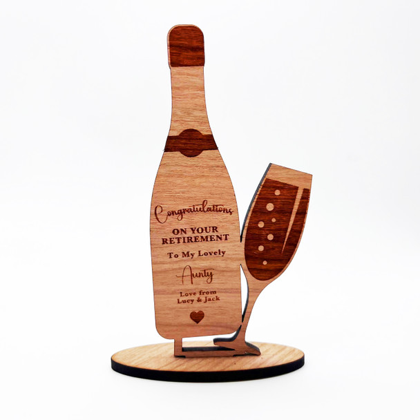 Wood Retirement Champagne With Glass Congratulations Keepsake Personalised Gift