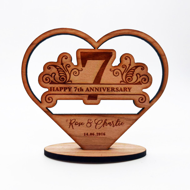 Happy 7th Heart Wedding Anniversary Floral Heart Keepsake Personalised Gift