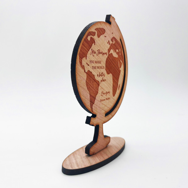 Engraved Wood Teacher Thank You Globe School Leavers Keepsake Personalised Gift