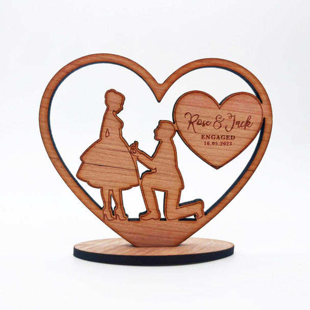 Wood Proposal Engagement Silhouette Engaged Heart Keepsake Personalised Gift