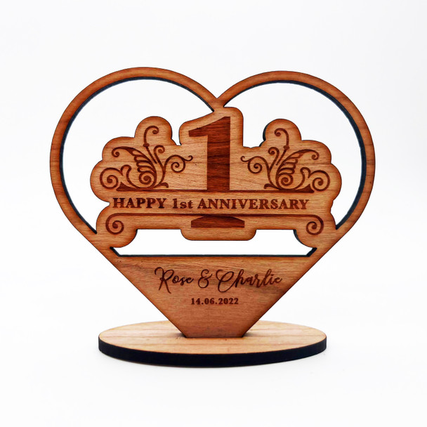 Happy 1st Heart Wedding Anniversary Floral Heart Keepsake Personalised Gift