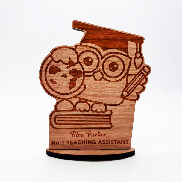 Wood No.1 Teaching Assistant Owl Globe Thank You Keepsake Personalised Gift