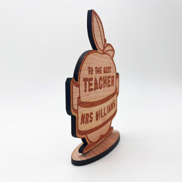 Engraved Wood Thank You The Best Teacher Apple Keepsake Personalised Gift
