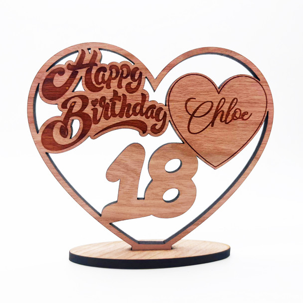 Engraved Wood 18th Happy Birthday Heart Milestone Age Keepsake Personalised Gift