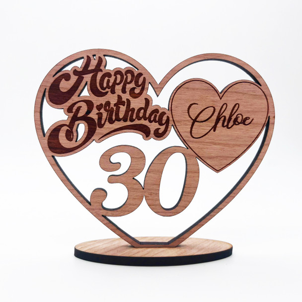 Engraved Wood 30th Happy Birthday Heart Milestone Age Keepsake Personalised Gift