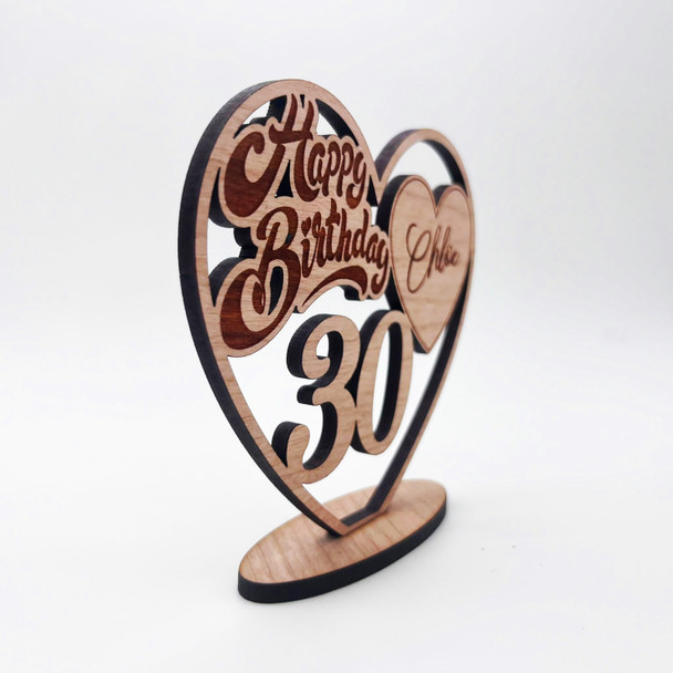 Engraved Wood 30th Happy Birthday Heart Milestone Age Keepsake Personalised Gift