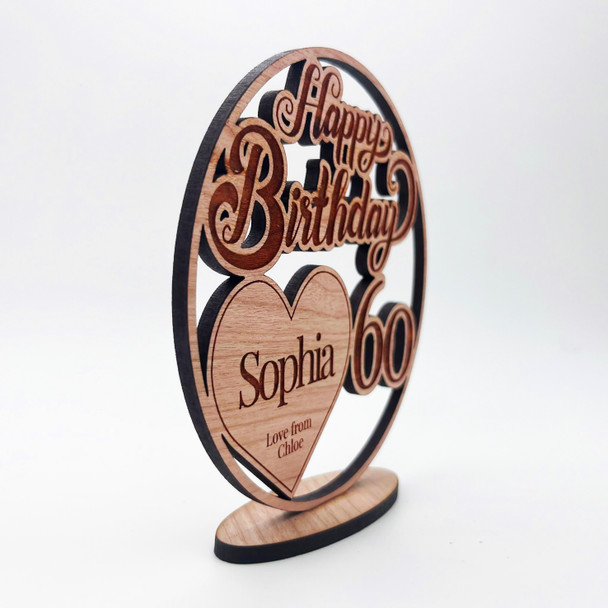 Engraved Wood 60th Happy Birthday Milestone Age Heart Keepsake Personalised Gift