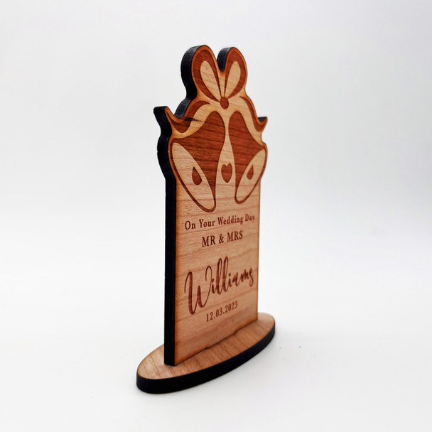 Engraved Wood On Your Wedding Day Wedding Bells Heart Keepsake Personalised Gift
