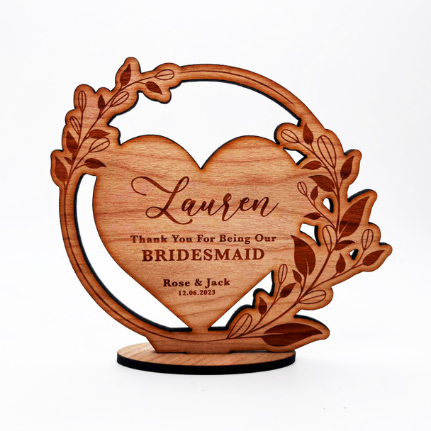 Engraved Wood Thank You Bridesmaid Wreath Wedding Day Keepsake Personalised Gift