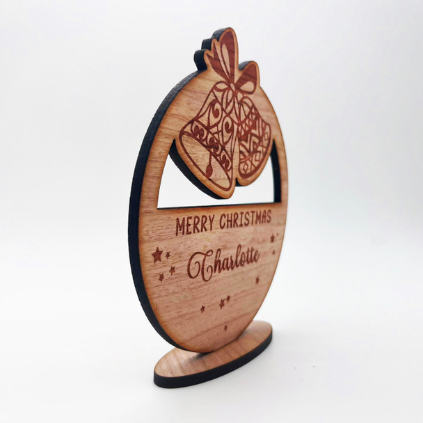 Engraved Wood Merry Christmas Bells Festive Stars Keepsake Personalised Gift