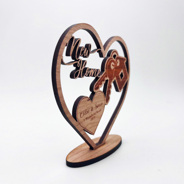 Engraved Wood New Home Heart Keys Couple Keepsake Personalised Gift