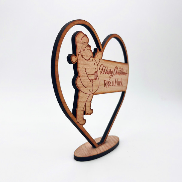 Engraved Wood Santa Claus Heart Merry Christmas Keepsake Personalised Gift