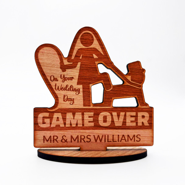 Engraved Wood On Your Wedding Day Game Over Funny Keepsake Personalised Gift