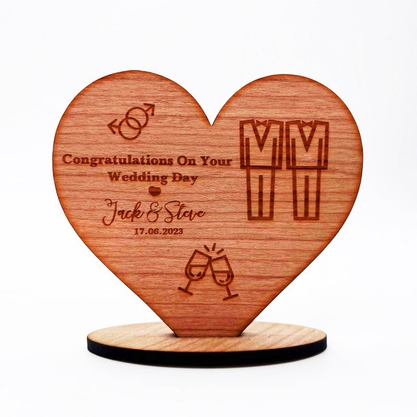 Engraved Wood Wedding Day Suits Special Day Icons Keepsake Personalised Gift